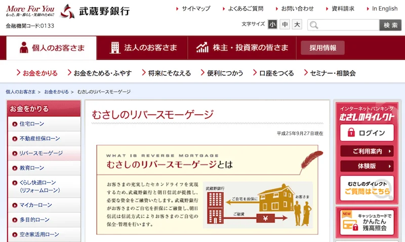 武蔵野銀行のリバースモーゲージ