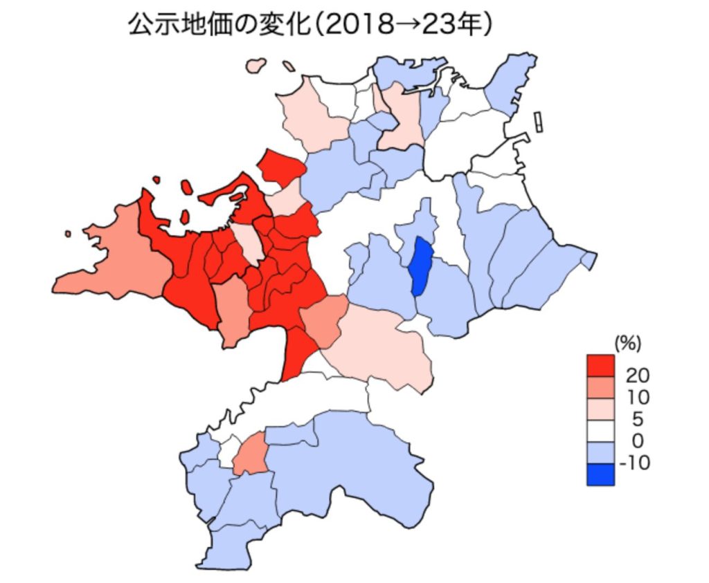 福岡県の公示地価の変化率図