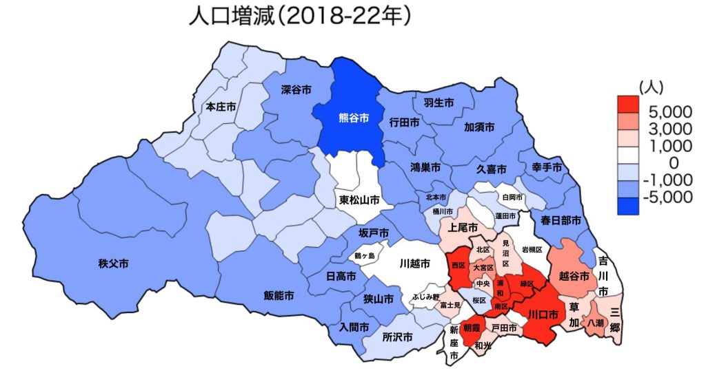 埼玉県の人口変化図 2018-22年