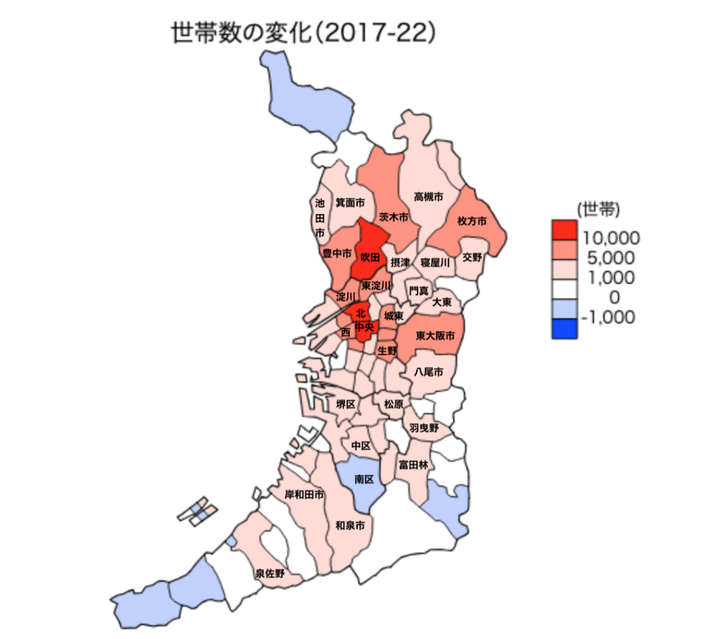 大阪府の世帯数の変化図