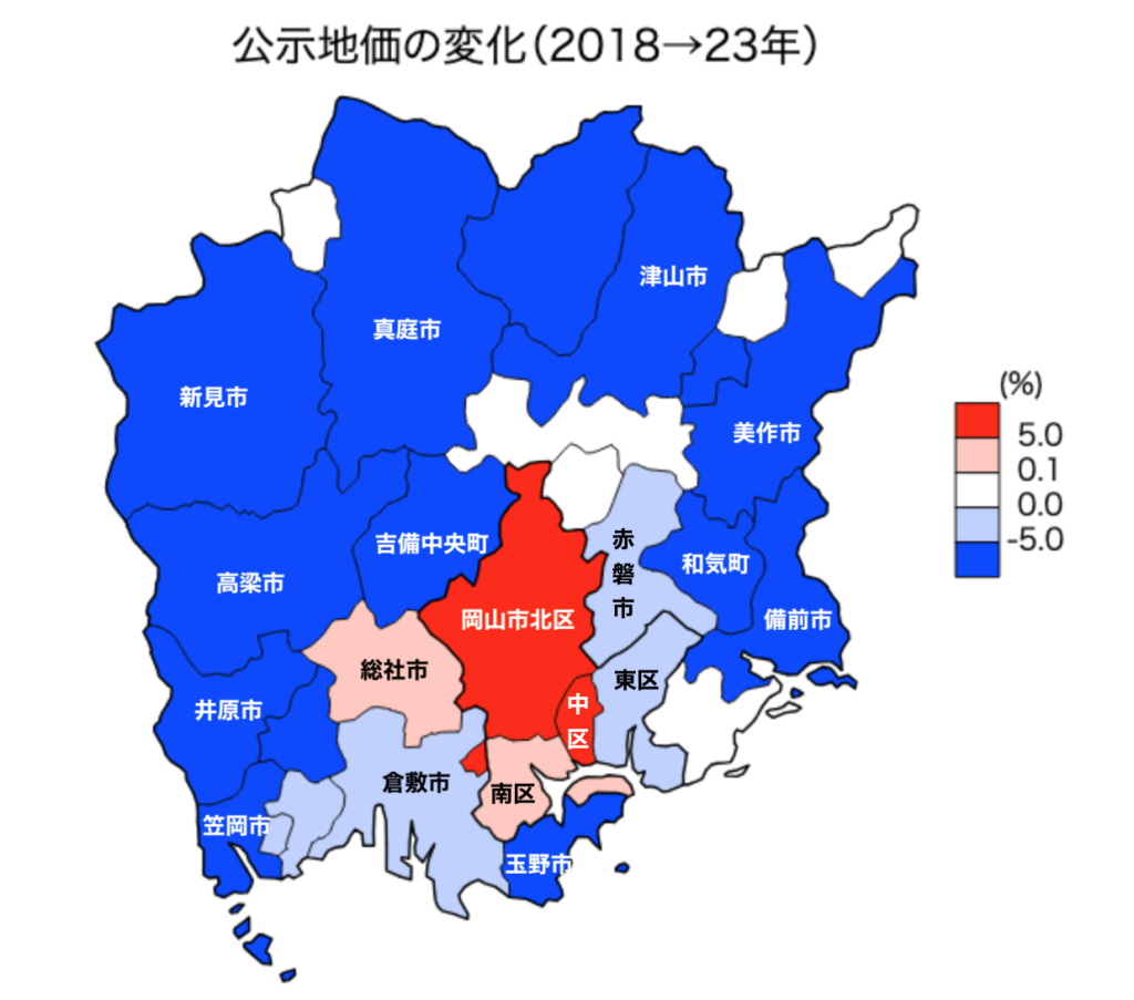 岡山県の公示地価の変化図